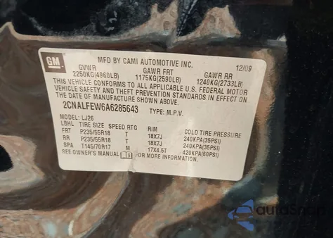 2010 Chevrolet Equinox Ltz z USA, uszkodzony, nr VIN 2CNALFEW6A6285643